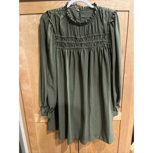 Topshop Olive Green Ruffled Smocked Dress Sz 8. Cottagecore, Boho, Romantic